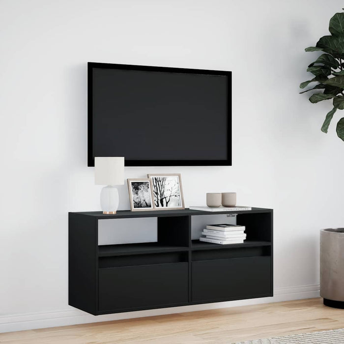 Dulap TV de perete cu lumini LED negru 100x31x45 cm - WALTI WALTI