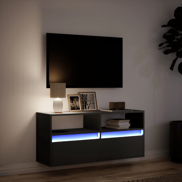 Dulap TV de perete cu lumini LED negru 100x31x45 cm - WALTI WALTI