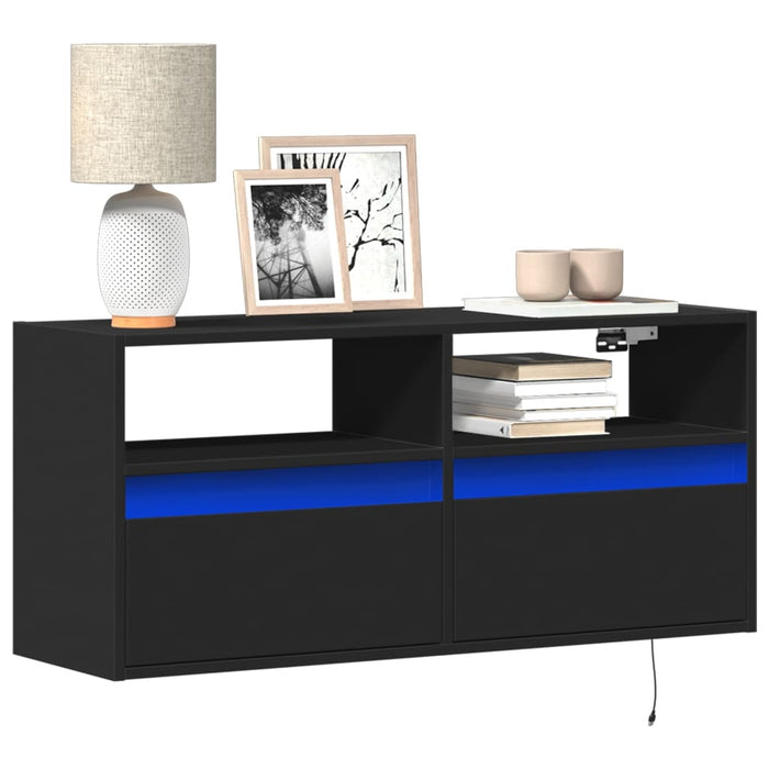 Dulap TV de perete cu lumini LED negru 100x31x45 cm - WALTI WALTI