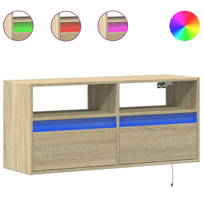 Comodă TV de perete cu lumini LED, stejar sonoma, 100x31x45 cm - WALTI WALTI