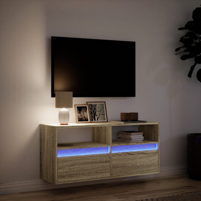 Comodă TV de perete cu lumini LED, stejar sonoma, 100x31x45 cm - WALTI WALTI
