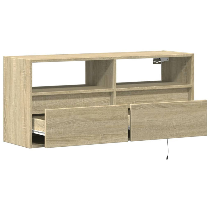 Comodă TV de perete cu lumini LED, stejar sonoma, 100x31x45 cm - WALTI WALTI