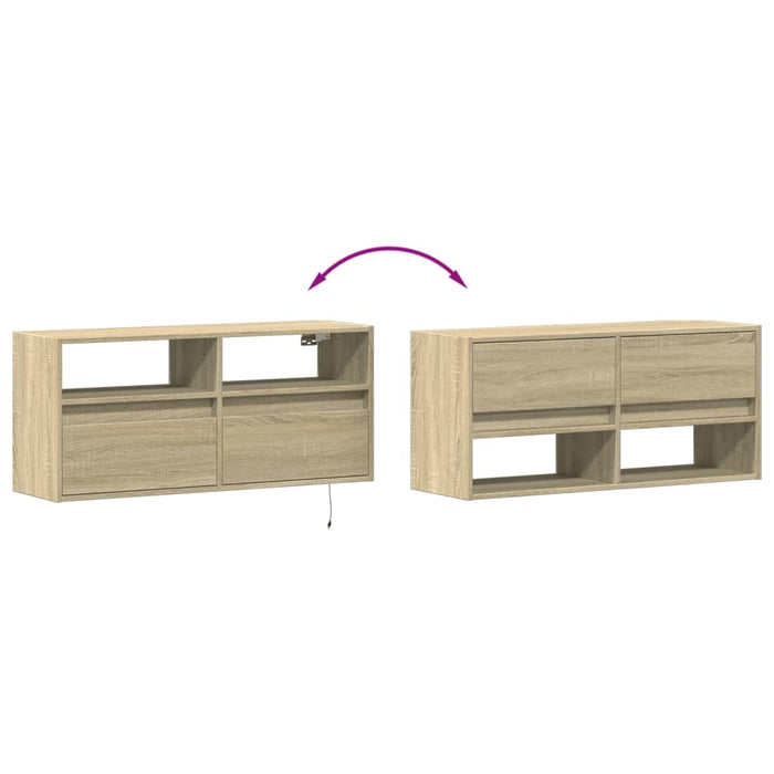 Comodă TV de perete cu lumini LED, stejar sonoma, 100x31x45 cm - WALTI WALTI