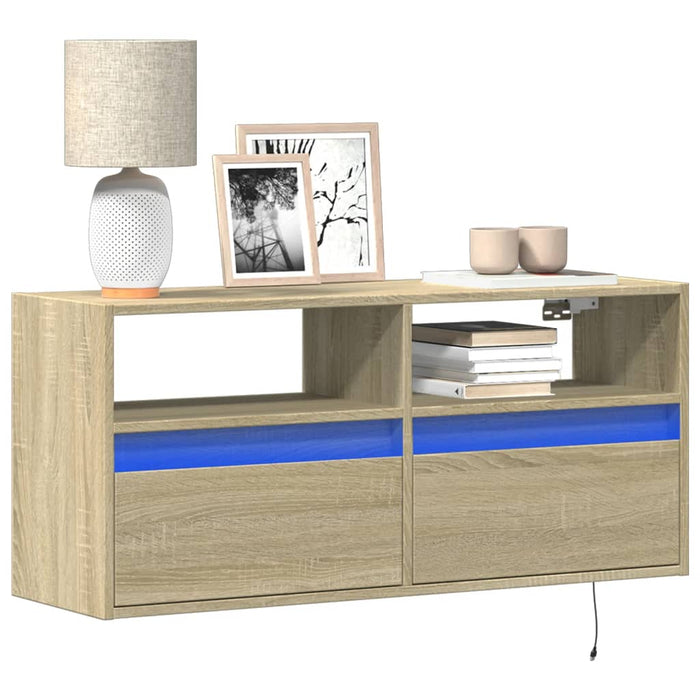 Comodă TV de perete cu lumini LED, stejar sonoma, 100x31x45 cm - WALTI WALTI