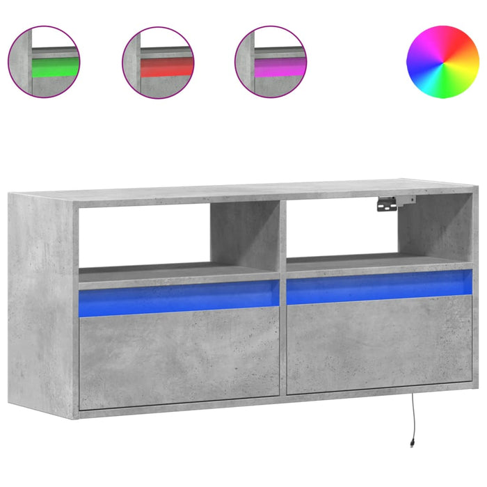 Comodă TV de perete cu lumini LED, gri beton, 100x31x45 cm - WALTI WALTI