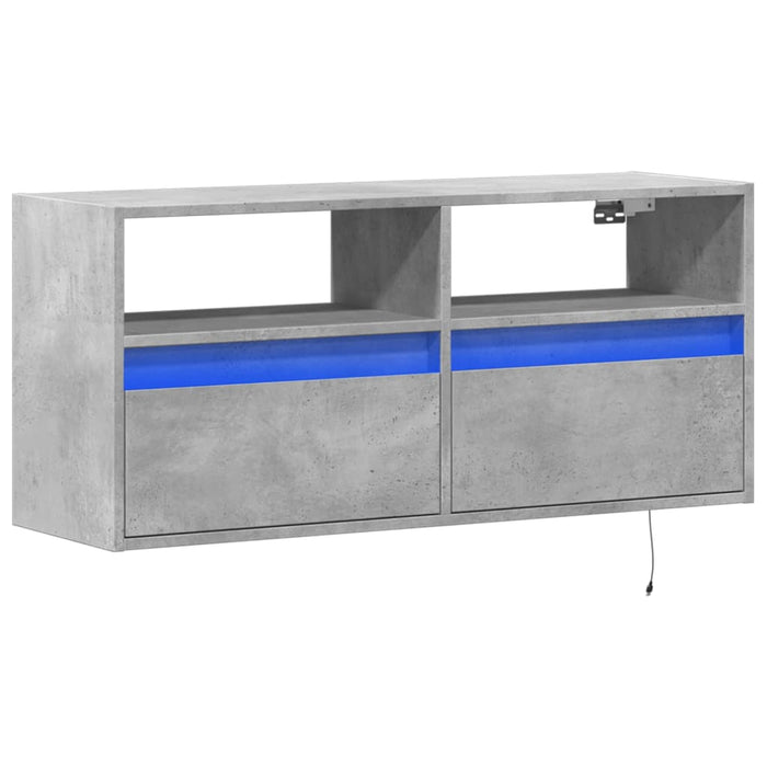Comodă TV de perete cu lumini LED, gri beton, 100x31x45 cm - WALTI WALTI