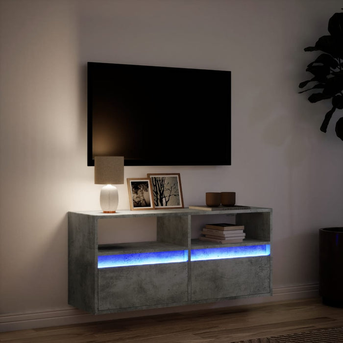 Comodă TV de perete cu lumini LED, gri beton, 100x31x45 cm - WALTI WALTI