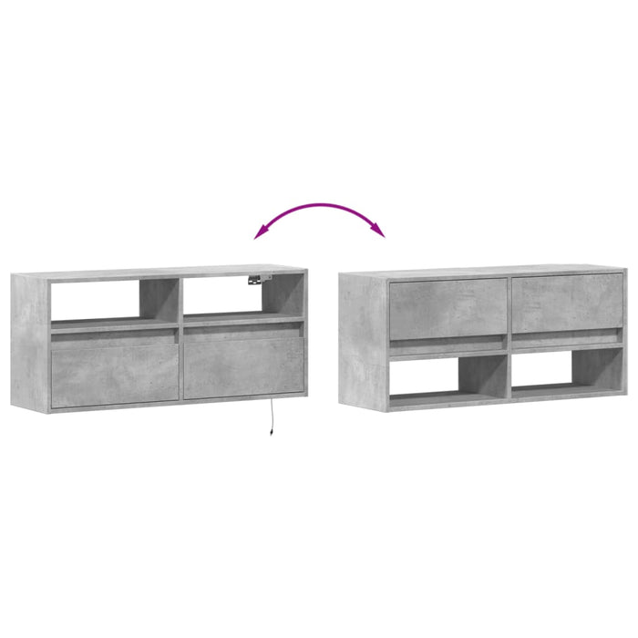 Comodă TV de perete cu lumini LED, gri beton, 100x31x45 cm - WALTI WALTI
