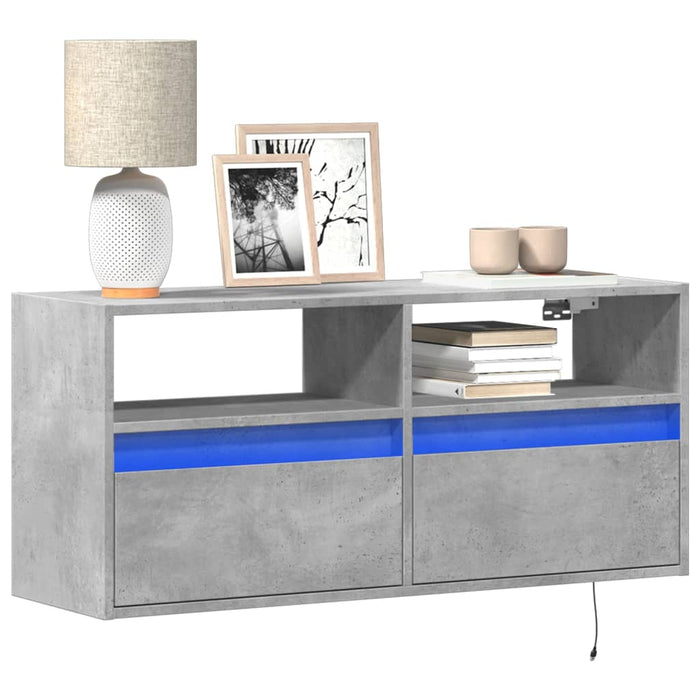 Comodă TV de perete cu lumini LED, gri beton, 100x31x45 cm - WALTI WALTI