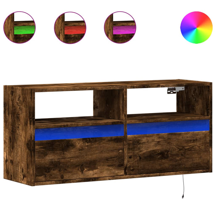 Comodă TV de perete cu lumini LED, stejar fumuriu, 100x31x45 cm - WALTI WALTI
