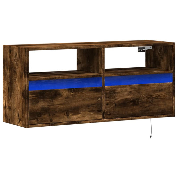 Comodă TV de perete cu lumini LED, stejar fumuriu, 100x31x45 cm - WALTI WALTI
