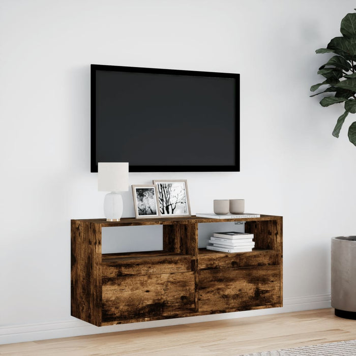 Comodă TV de perete cu lumini LED, stejar fumuriu, 100x31x45 cm - WALTI WALTI