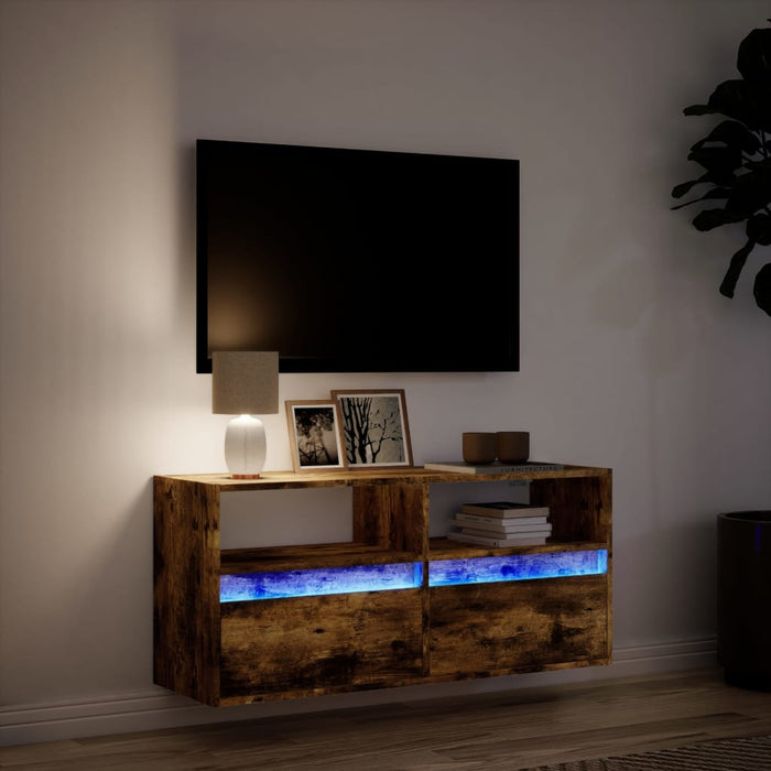 Comodă TV de perete cu lumini LED, stejar fumuriu, 100x31x45 cm - WALTI WALTI