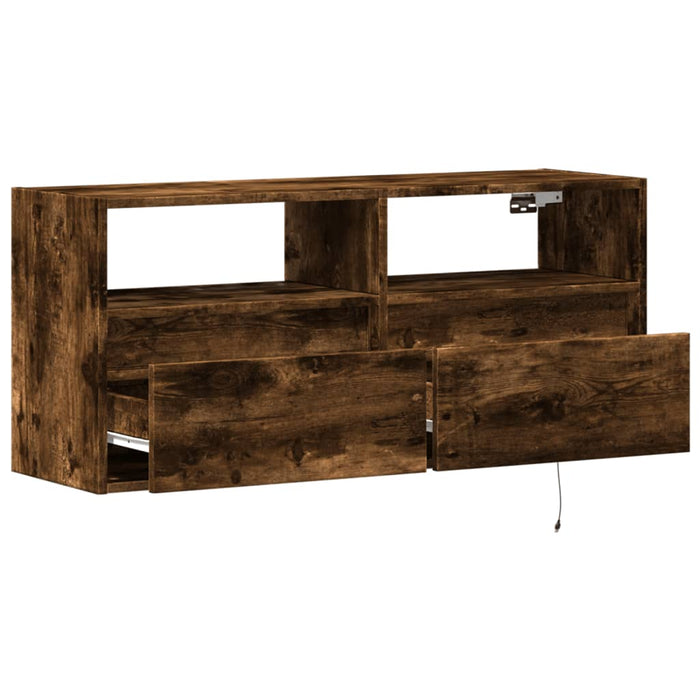 Comodă TV de perete cu lumini LED, stejar fumuriu, 100x31x45 cm - WALTI WALTI