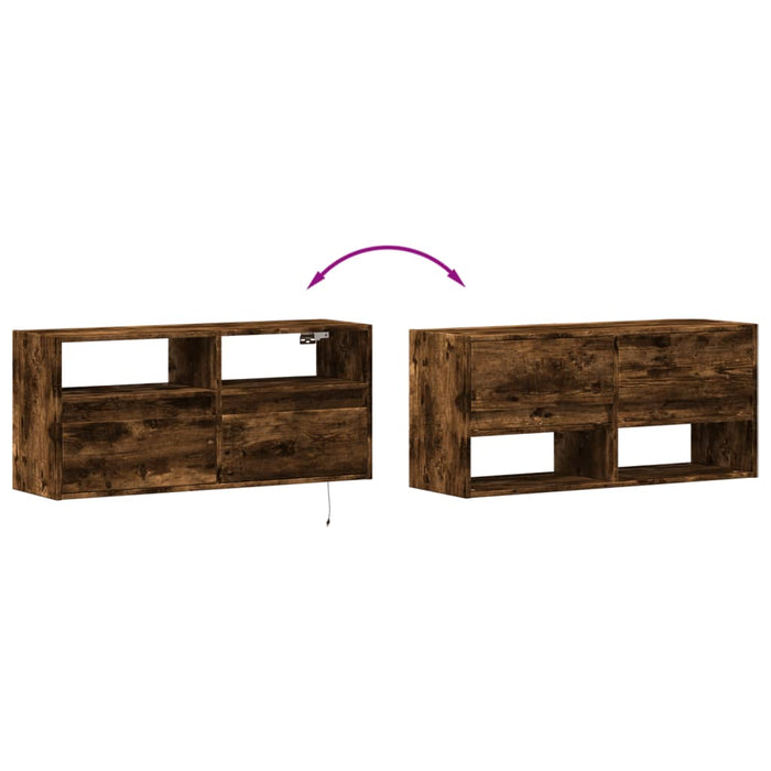 Comodă TV de perete cu lumini LED, stejar fumuriu, 100x31x45 cm - WALTI WALTI