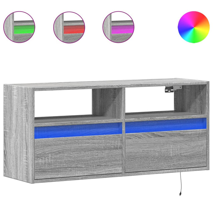 Comodă TV de perete cu lumini LED, gri sonoma, 100x31x45 cm - WALTI WALTI