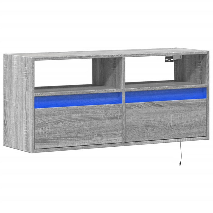 Comodă TV de perete cu lumini LED, gri sonoma, 100x31x45 cm - WALTI WALTI