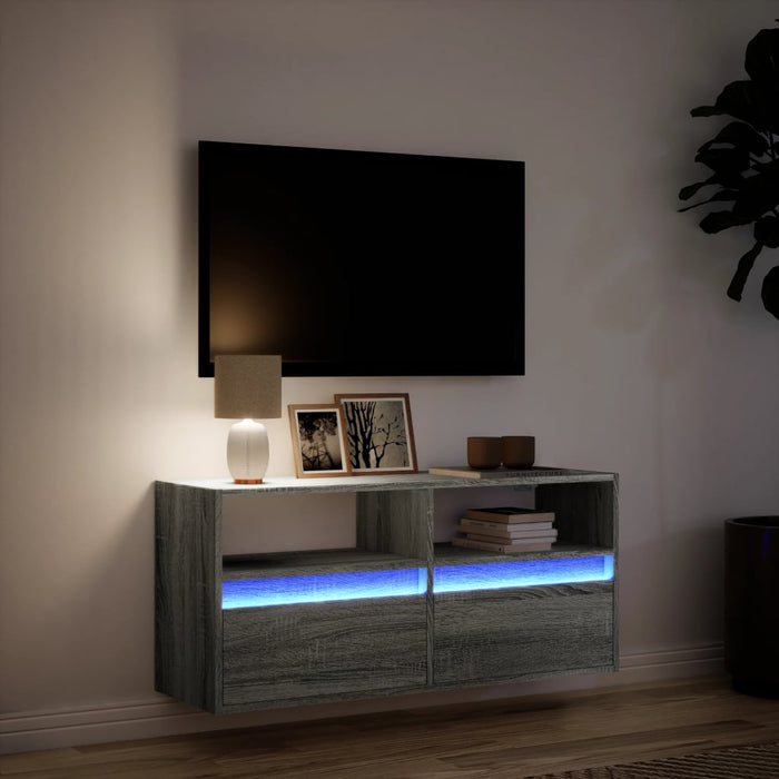 Comodă TV de perete cu lumini LED, gri sonoma, 100x31x45 cm - WALTI WALTI