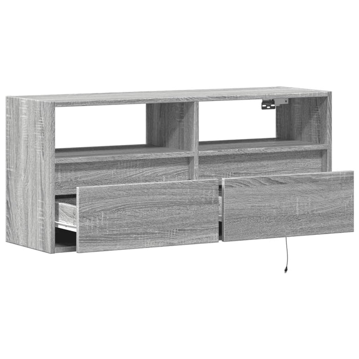 Comodă TV de perete cu lumini LED, gri sonoma, 100x31x45 cm - WALTI WALTI