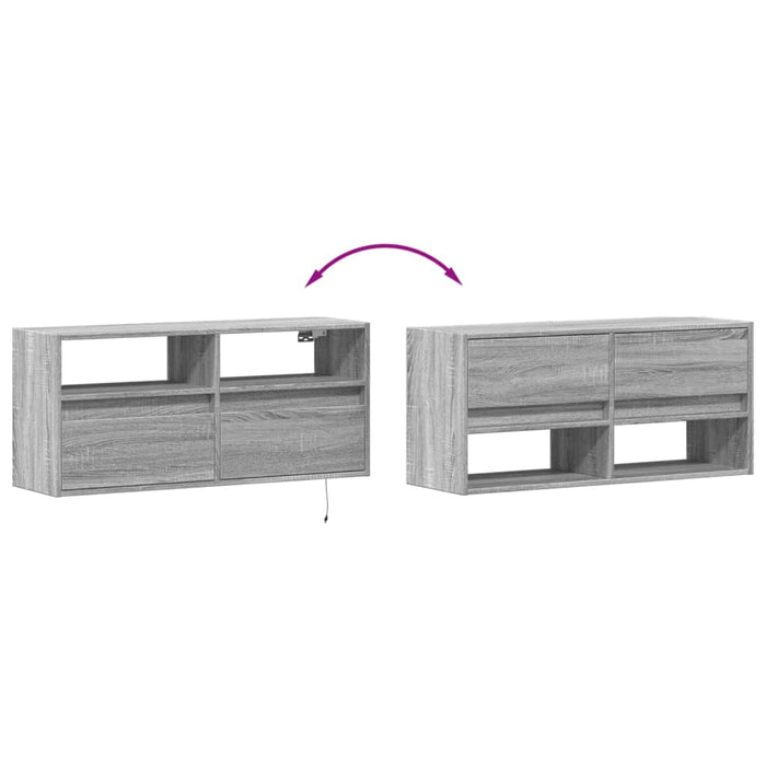 Comodă TV de perete cu lumini LED, gri sonoma, 100x31x45 cm - WALTI WALTI