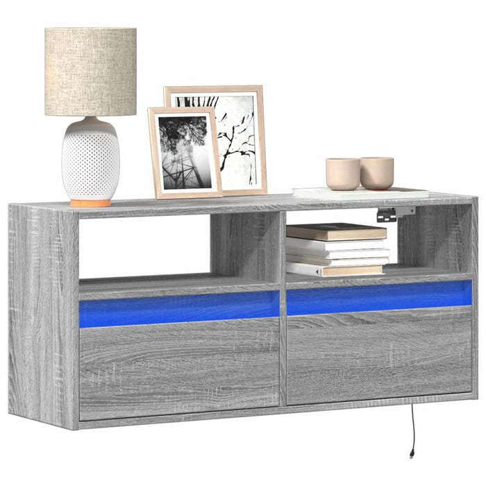 Comodă TV de perete cu lumini LED, gri sonoma, 100x31x45 cm - WALTI WALTI