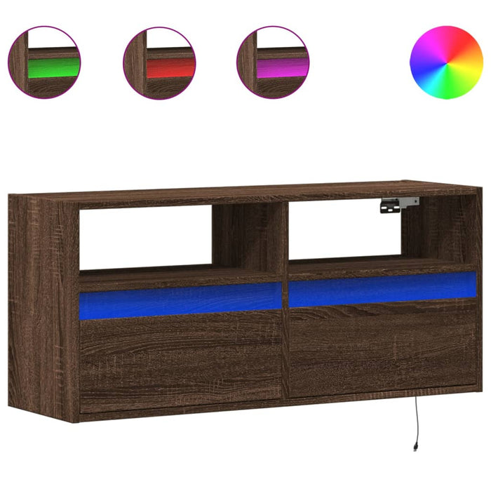 Comodă TV de perete cu lumini LED, stejar maro, 100x31x45 cm - WALTI WALTI