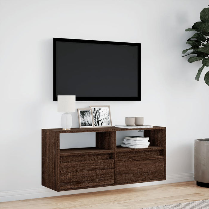 Comodă TV de perete cu lumini LED, stejar maro, 100x31x45 cm - WALTI WALTI