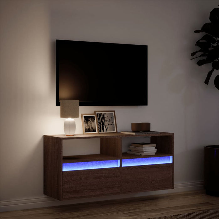 Comodă TV de perete cu lumini LED, stejar maro, 100x31x45 cm - WALTI WALTI