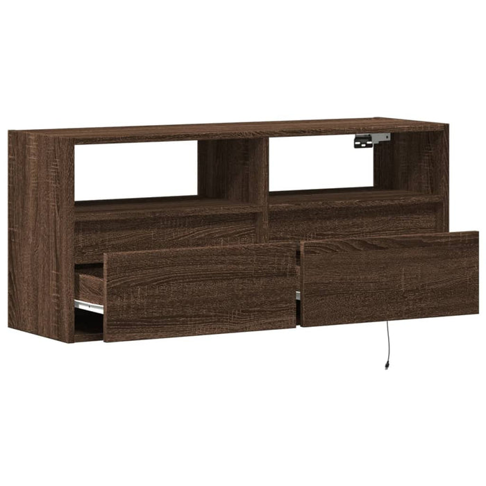 Comodă TV de perete cu lumini LED, stejar maro, 100x31x45 cm - WALTI WALTI