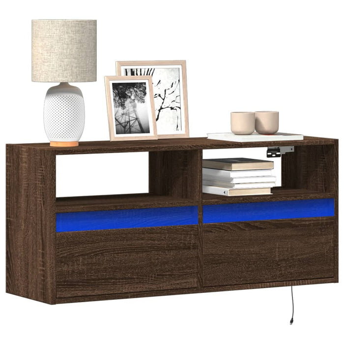 Comodă TV de perete cu lumini LED, stejar maro, 100x31x45 cm - WALTI WALTI