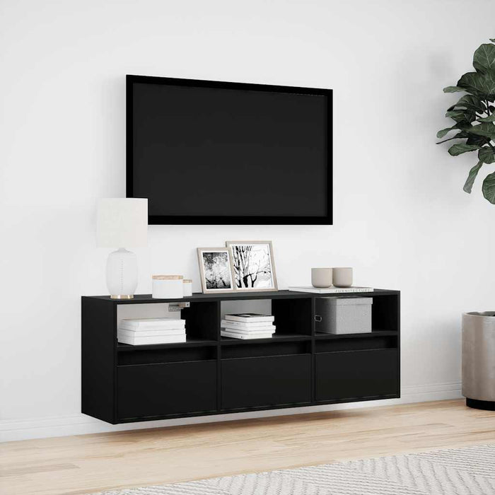 Dulap TV de perete cu lumini LED negru 130x31x45 cm WALTI