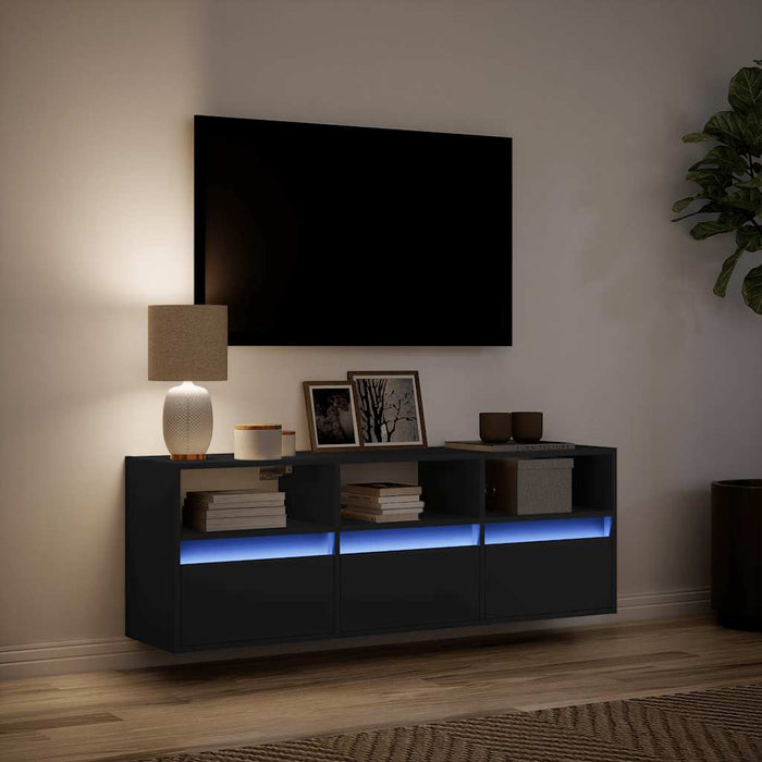 Dulap TV de perete cu lumini LED negru 130x31x45 cm WALTI