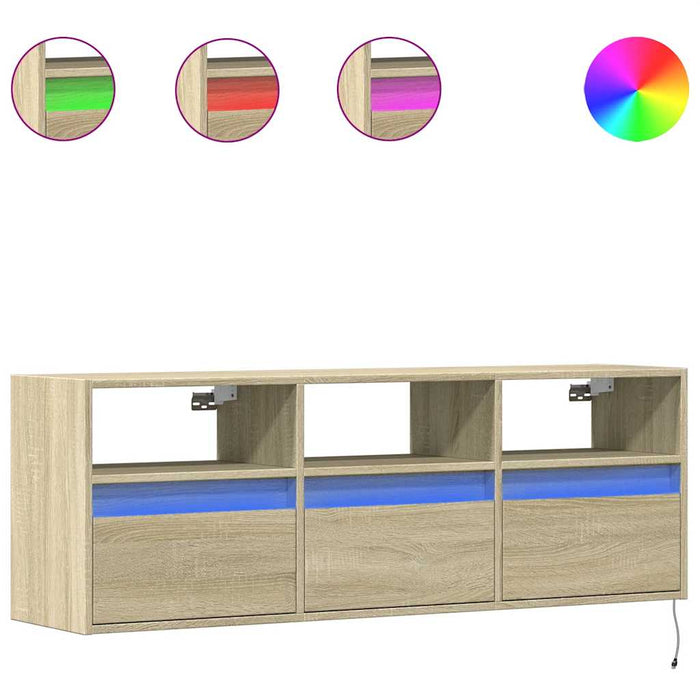 Comodă TV de perete cu lumini LED, stejar sonoma, 130x31x45 cm WALTI