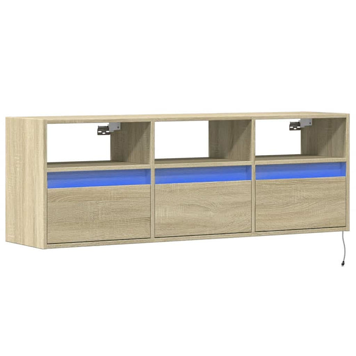 Comodă TV de perete cu lumini LED, stejar sonoma, 130x31x45 cm WALTI