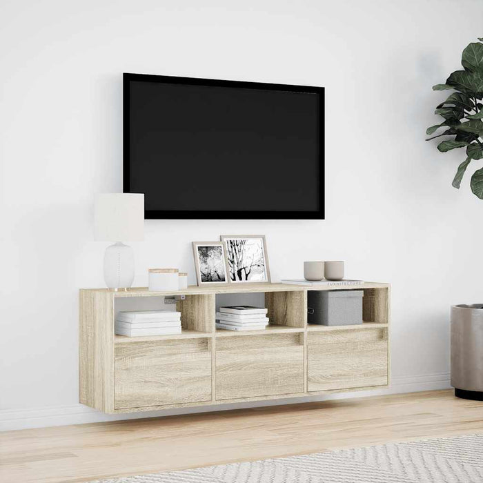 Comodă TV de perete cu lumini LED, stejar sonoma, 130x31x45 cm WALTI