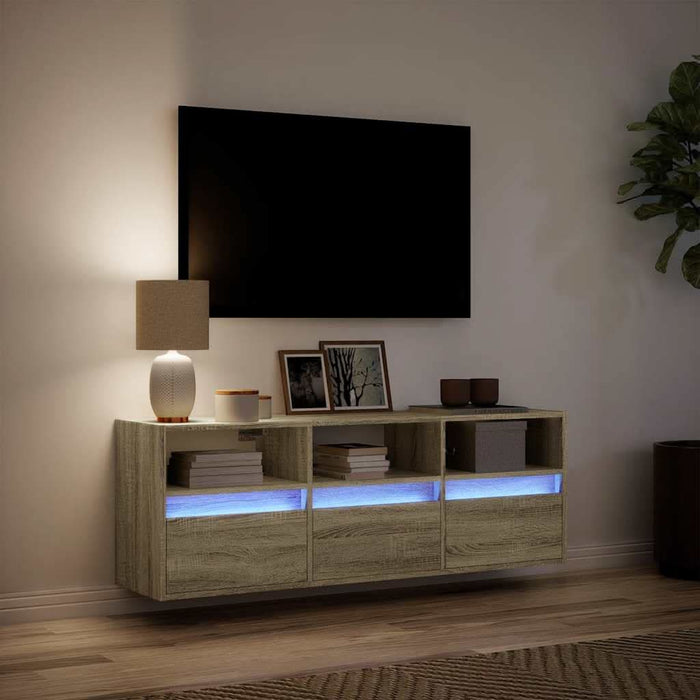 Comodă TV de perete cu lumini LED, stejar sonoma, 130x31x45 cm WALTI