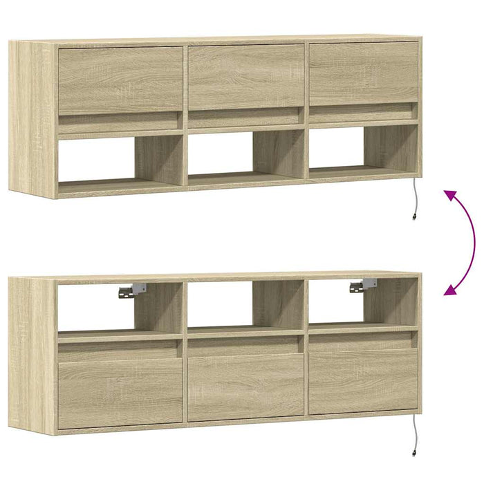 Comodă TV de perete cu lumini LED, stejar sonoma, 130x31x45 cm WALTI