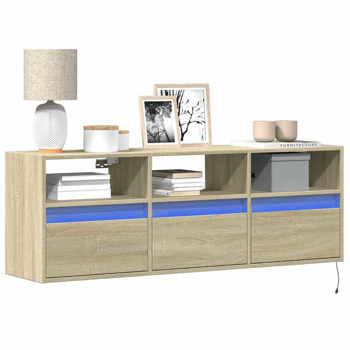 Comodă TV de perete cu lumini LED, stejar sonoma, 130x31x45 cm WALTI