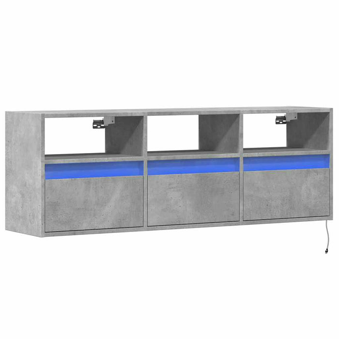 Comodă TV de perete cu lumini LED, gri beton, 130x31x45 cm WALTI