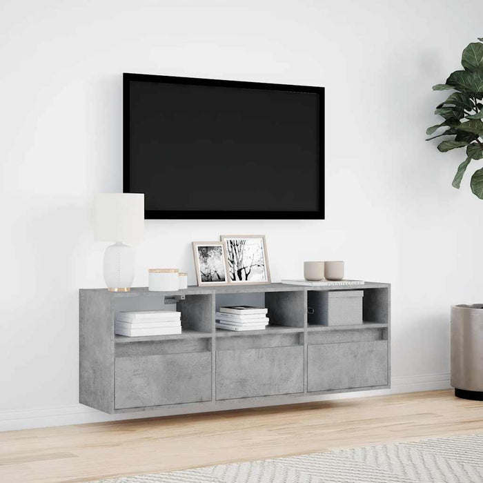 Comodă TV de perete cu lumini LED, gri beton, 130x31x45 cm WALTI