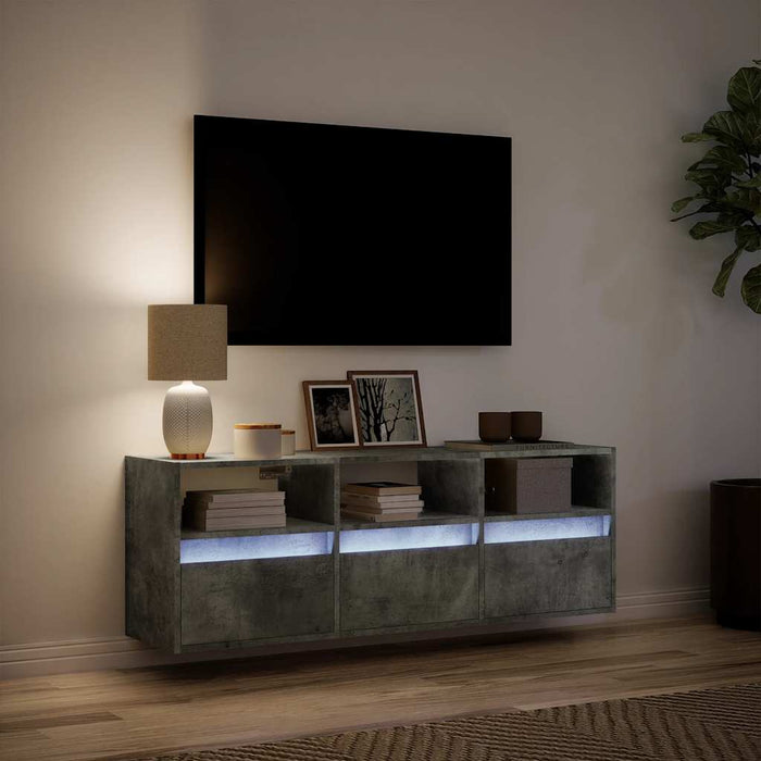 Comodă TV de perete cu lumini LED, gri beton, 130x31x45 cm WALTI