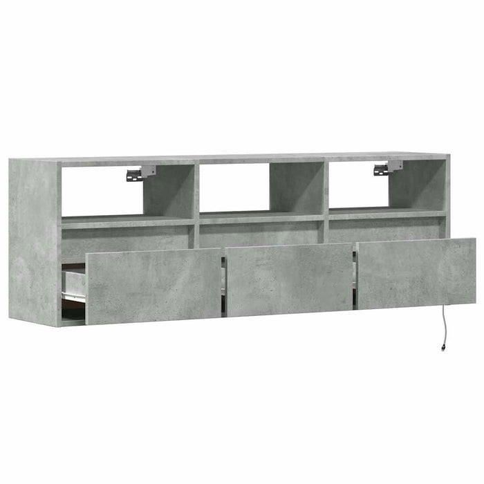 Comodă TV de perete cu lumini LED, gri beton, 130x31x45 cm WALTI