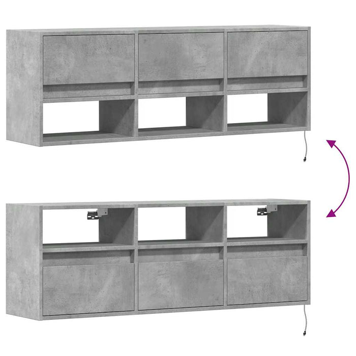 Comodă TV de perete cu lumini LED, gri beton, 130x31x45 cm WALTI