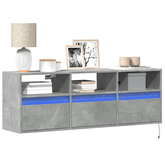 Comodă TV de perete cu lumini LED, gri beton, 130x31x45 cm WALTI