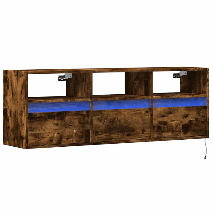 Comodă TV de perete cu lumini LED, stejar fumuriu, 130x31x45 cm - WALTI WALTI