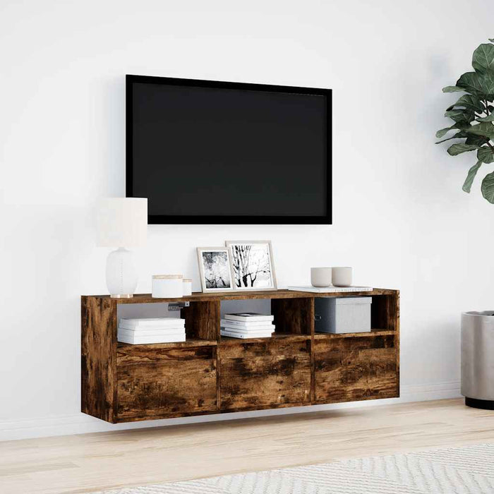 Comodă TV de perete cu lumini LED, stejar fumuriu, 130x31x45 cm - WALTI WALTI