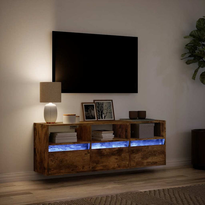 Comodă TV de perete cu lumini LED, stejar fumuriu, 130x31x45 cm - WALTI WALTI