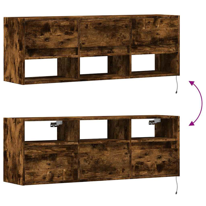 Comodă TV de perete cu lumini LED, stejar fumuriu, 130x31x45 cm - WALTI WALTI