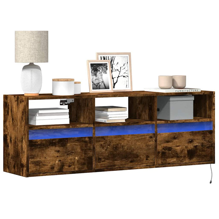Comodă TV de perete cu lumini LED, stejar fumuriu, 130x31x45 cm - WALTI WALTI