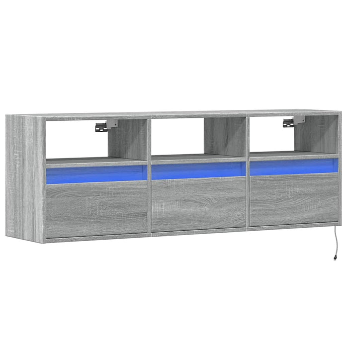 Comodă TV de perete cu lumini LED, gri sonoma, 130x31x45 cm WALTI